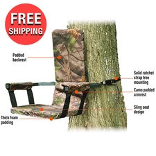 Outdoor Hunting Camo Tree Stand Seat w/ Thick Foam Padd Heavy-Duty Ratchet Strap