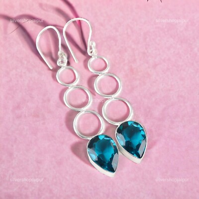 Pear Apatite Stone 925 Solid Silver Daughter Drop Hook Throat Chakra Earrings