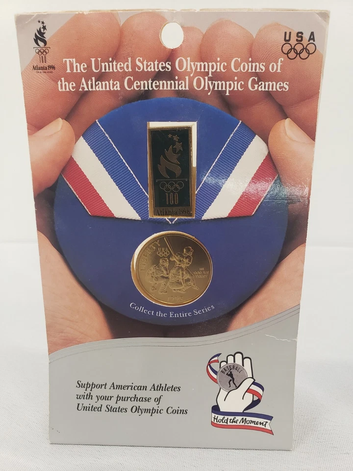 The US Olympic 1995 Half Dollar Coin and 1996 Pin Atlanta Olympic Games Baseball - Image 3 of 4