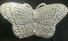 New Silver With Clear Austrian Crystal Butterfly Hard Shell Evening Clutch Bag