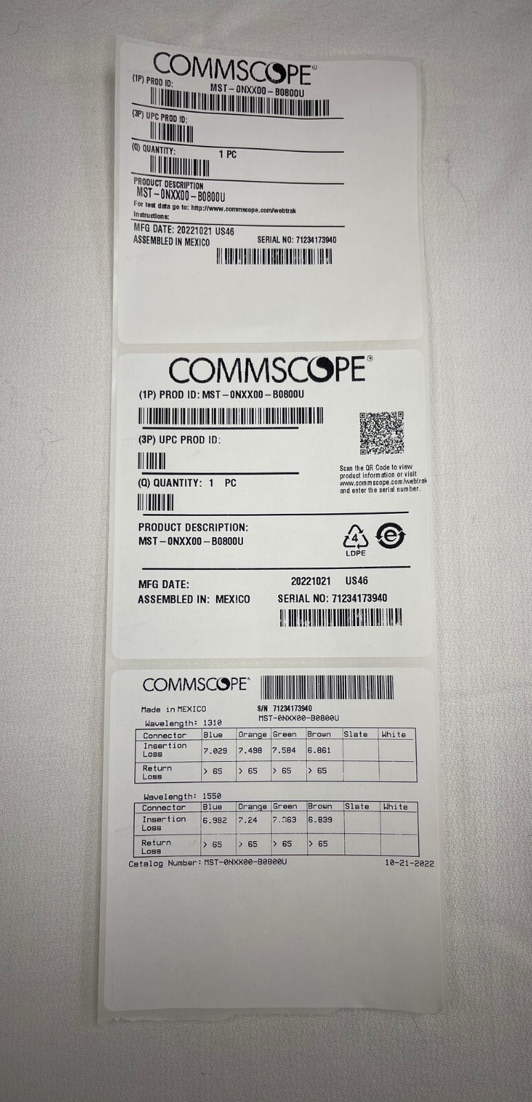 CommScope MST-0NXX00-B0800U, 800 FT. 4-Port with 1x4 Splitter, Locat/Tonable FO