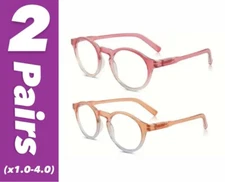 Womens Reading Glasses Round Eye Readers Blue Light Blocking - 2 PAIRS