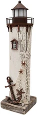 Wooden Lighthouse Decor with Light, Decorative Handcrafted Nautical Lighthouse