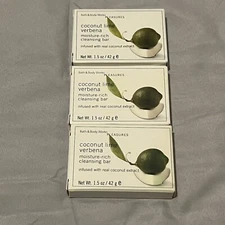 Bath & Body Works Lot Of 3 Pleasures Coconut Lime Verbena Soap Bar NEW 1.5 Oz