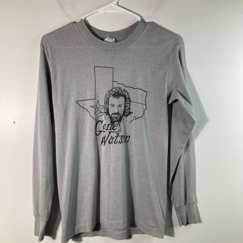 Womens Vintage Selec-t Gene Watson Long Sleeve Tee Shirt Gray M Flaw