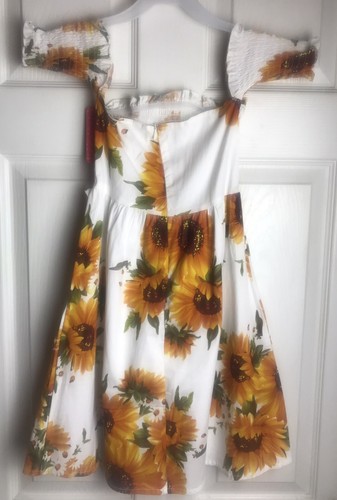 Smocked Dress Girls 8/9 Midi Sundress Cotton Sunflower Wedding Back To School - Picture 2 of 6