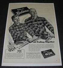 Print Ad 1943 CLOTHING Reliance Big Yank Work Clothes ART Man & Boy rowing.