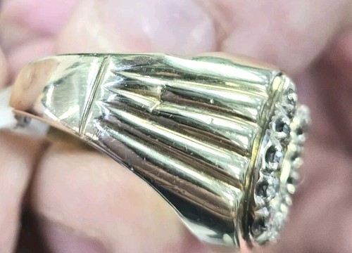 Lucky 10K Yellow Gold 1/4ctw Diamond Horseshoe Signet Ring Sz 10 Equestrian Band - Picture 7 of 11