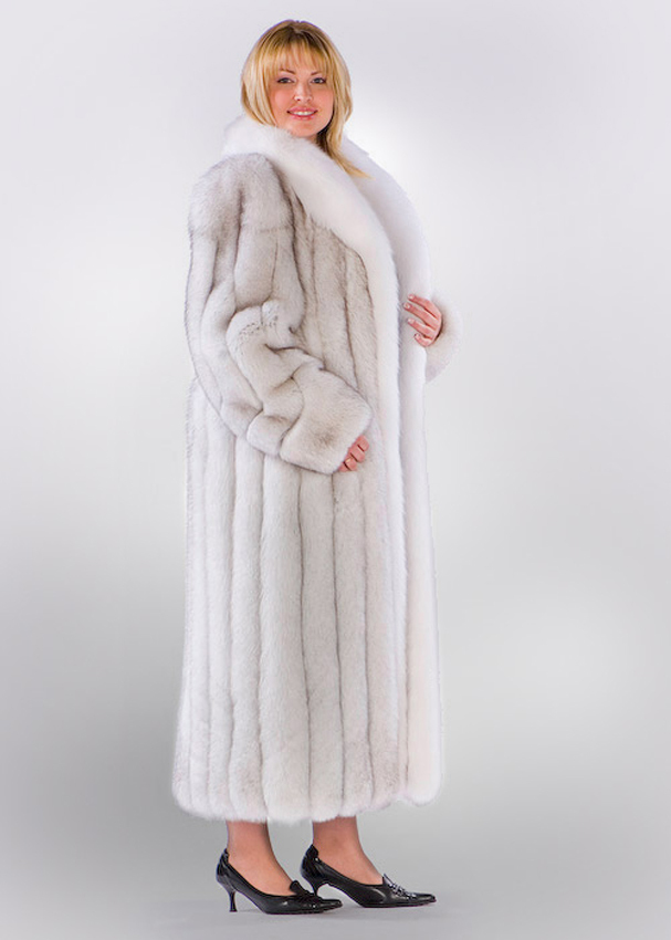Real Blue Fox Fur Coat for Women Plus Size - Natural White & Blue