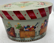 Hand Painted Wood Box Christmas Holiday Santa Claus Train Theme