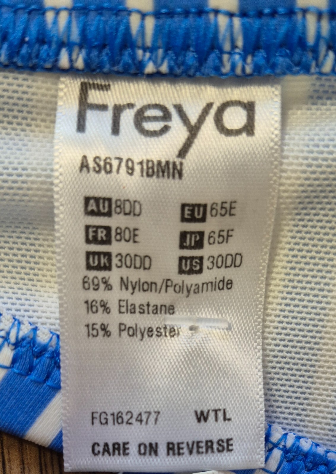 Freya 'Beach Hut' Bikini Top UK Blue/White 30DD NWT image 6