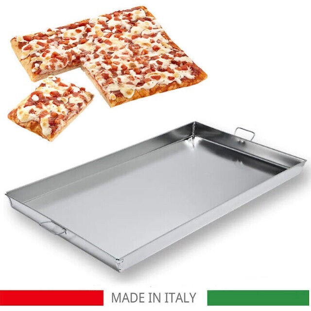 Teglia rettangolare da forno 37x60 cm pizza in latta multiuso manici focaccia MP