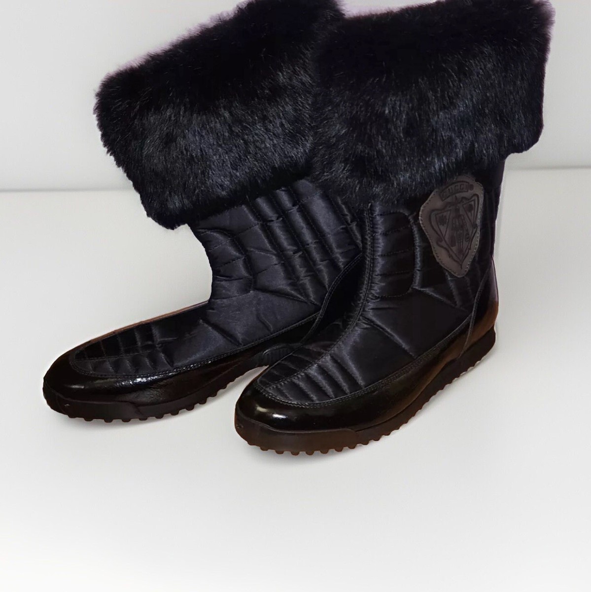 Pre-owned Vintage Gucci Hysteria Black Snow ski Boots +Rabbit Fur