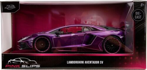 Slips roses Jada 1/24 Lamborghini Aventador SV-violet avec rayures roses Tron-34656 - Photo 1/7