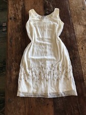 VTG 90s creamy beige embroidered leaf trim mesh dress classic 90s look