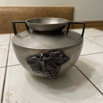 Vintage art deco Pewter vase urn with grapevine design
