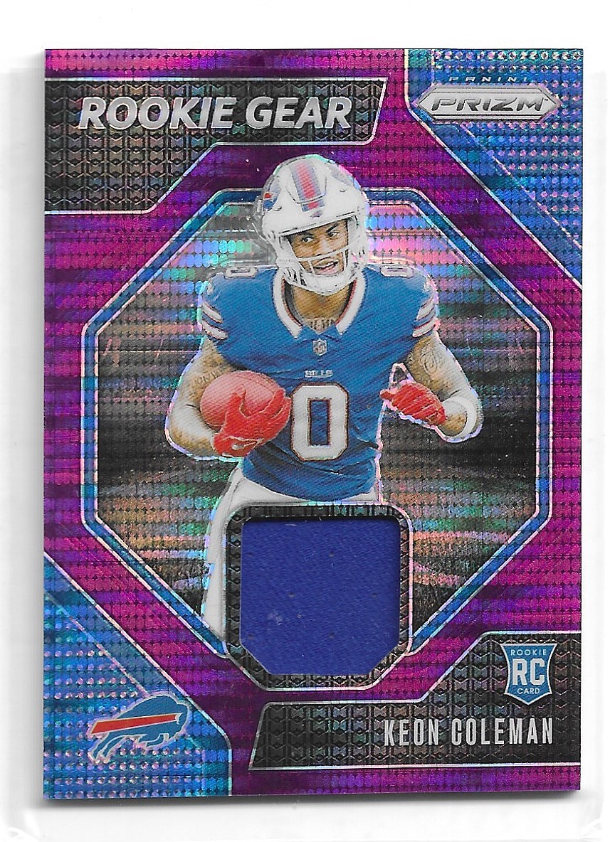 2024 Panini Prizm #RG-KCN Keon Coleman Rookie Gear Purple Pulsar