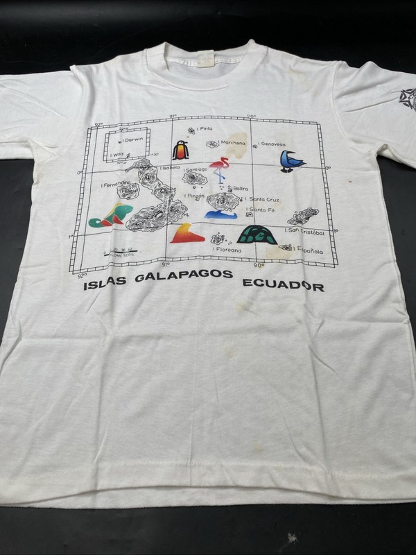 Actúal Islas Galapagos Ecuador Hand Printed Map White T-Shirt Sz 38/Small