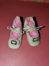 Antique 3" White Leather Doll Heeled Shoes For French German Bisque Excellent