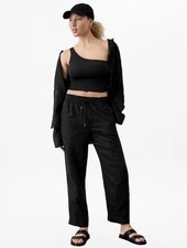 ATHLETA Retreat High Rise Linen Ankle Pant Medium M Black NEW