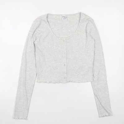 Page One Strickjacke junge Mädchen grau gerippt Knopfleiste 14-15 Jahre