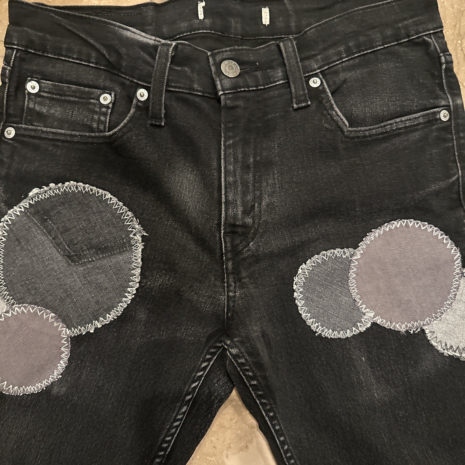 Clouds Custom Patchwork Jeans Black Distressed Re… - image 8