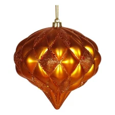 Vickerman Plastic Diamond Onion Christmas Ornament in Matte/Glitter Orange
