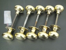 5 PAIRS VINTAGE BRASS BALL DOOR KNOBS WITH BACKPLATES & FIXINGS  LEGGE