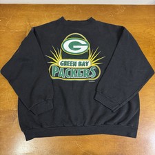 VINTAGE Green Bay Packers Sweatshirt Mens 2XL Black Pullover NFL Football 90s