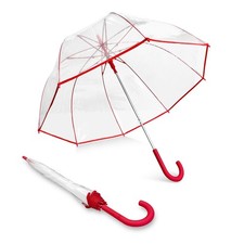 Weather Station Clear Dome Rain Umbrella - Automatic Open, 52 Inch Arc, Red