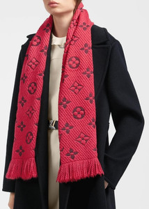 Auth Louis Vuitton Monogram M72432 Logomania Red Wool Scarf Made in Italy