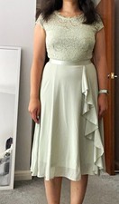 MIUSOL Light Green Lace Floral A-Line Midi Dress Ruffle Lined Size M