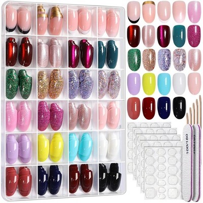 Uñas postizas cortas, 24 colores, 576 PCS. Uñas postizas cortas,Uñas cortas redo
