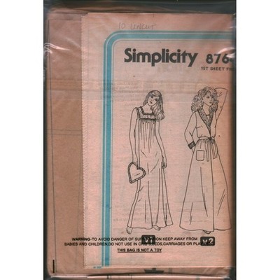 Vintage Simplicity 8764 Nightgown and Robe Sewing Pattern Size 10 Uncut 1970s