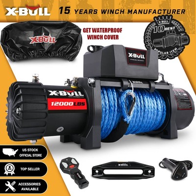 X-BULL 12000LBS Electric Winch 12K Winch 12V4WD Winch Synthetic Rope winch cover