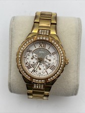 GUESS Women's U0111L3 Crystal Rose Gold-Tone Watch Chronograph 37mm New Battery