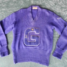 Vintage 1940s Imperial Letterman Sweater Varsity Blue Wool Athletic USA 44