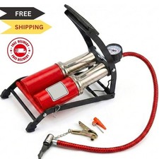 DOUBLE BARREL CYLINDER AIR INFLATOR FOOT PUMP CAR VAN BICYCLE BIKE TYRE TOOL.