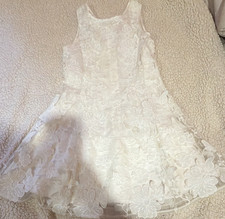Derhy Kids White Floral Lace Fit Flare Sleeveless V-Neck Knee Dress 8/10