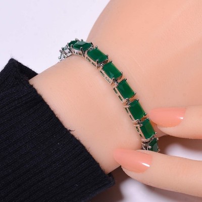 Emerald Simulated 925 Sterling Silver Tennis Bracelet 7.99'' B3468518