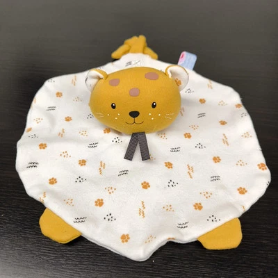 Doudou Plat Chat Léopard Tigre Blanc Jaune Coton Bio Attache Tétine Sucre D'orge - Photo 1/4
