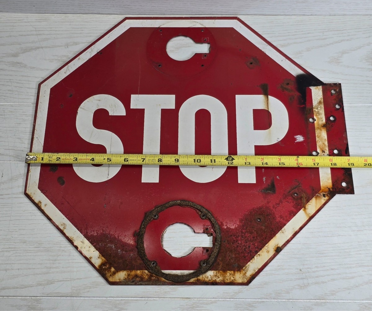 Vintage STOP Sign 18 Inch Steel Road Sign Reflective School Bus