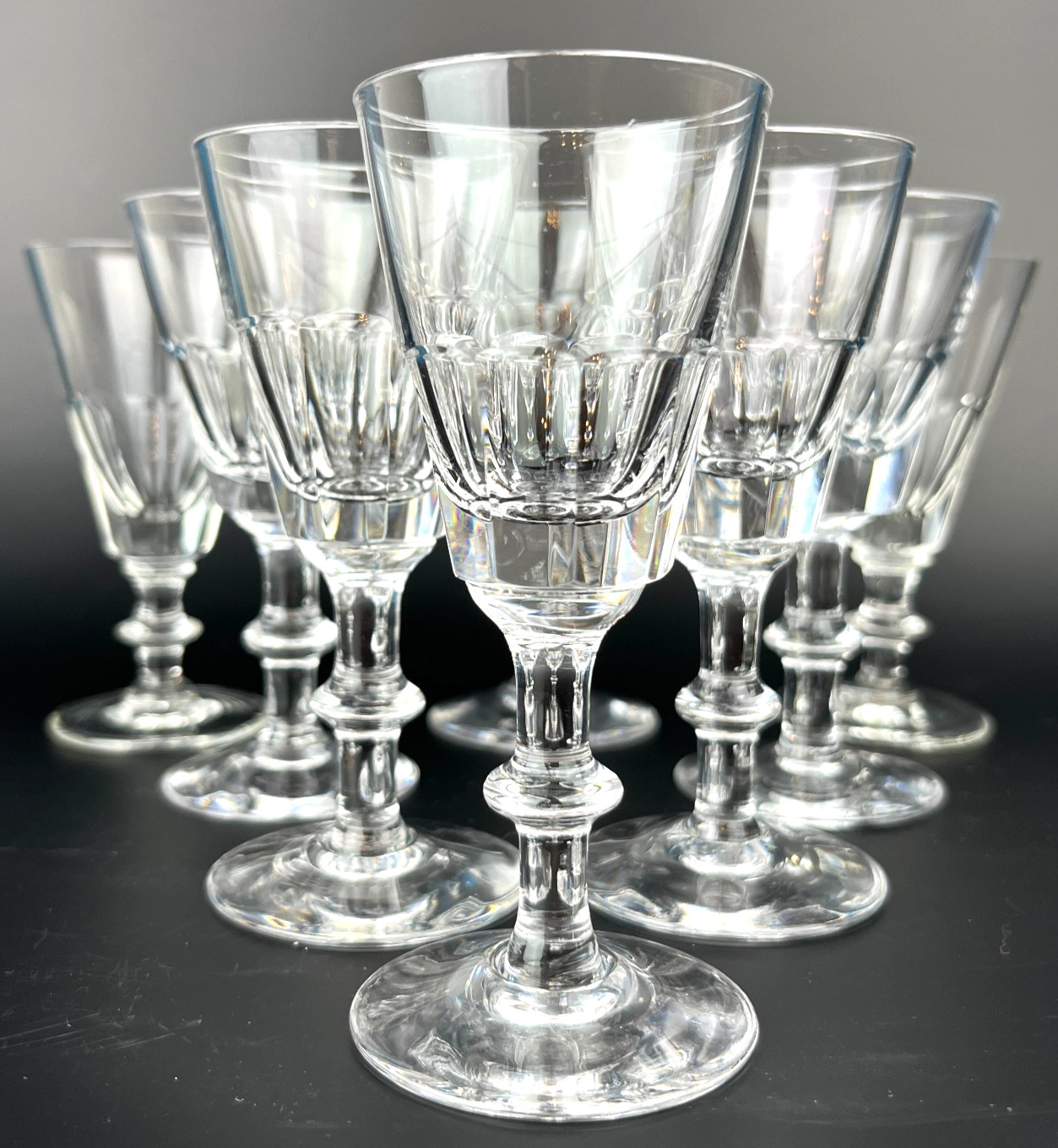 Vintage Crystal Sherry Glasses 8 Clear Stemmed Port Liqueur Aperitif Glasses