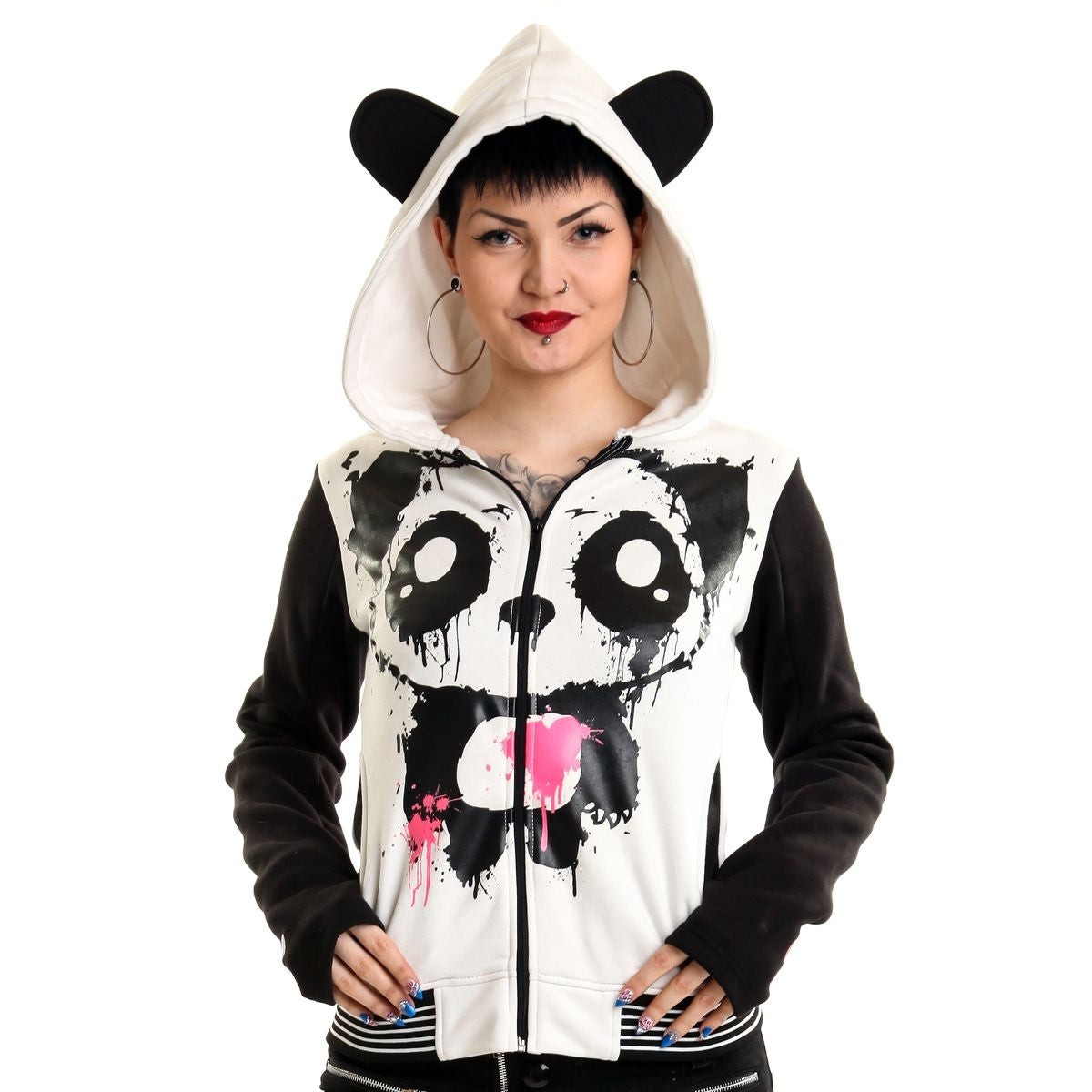 Killer Panda Mase Hood White/Black Women’s Alternative Zip Hoodie Size XL