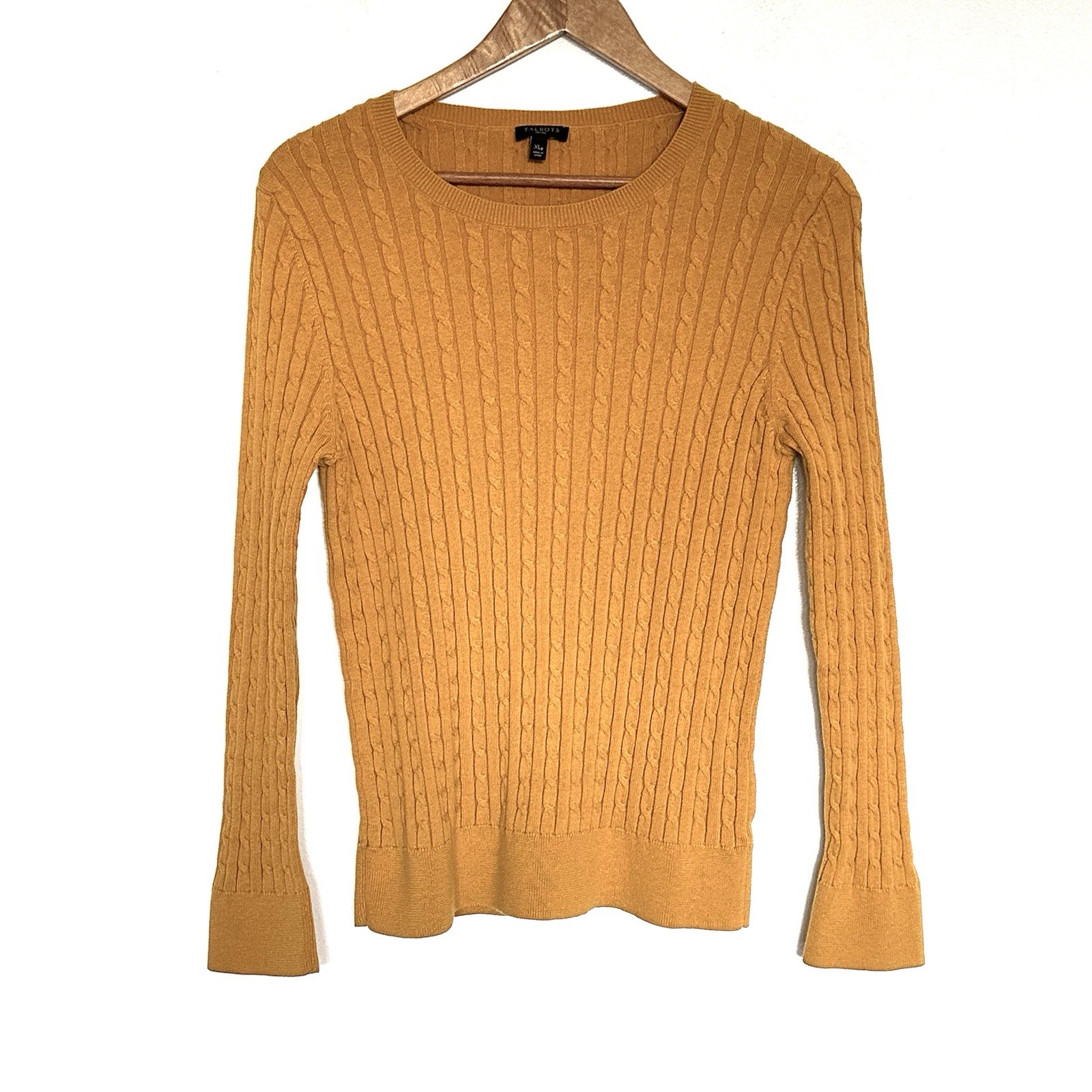 Talbots Petite Sweater Women’s XLP Yellow Cable Knit Long Sleeve Pullover