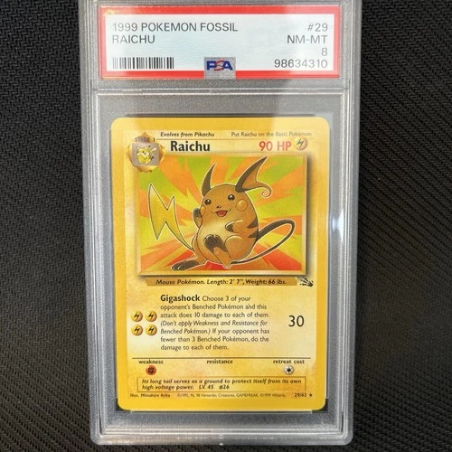1999 Pokemon Raichu Fossil Non Holo 29/62 PSA 8 Vintage Rare