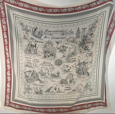 Carré foulard cachemire soie 70%/30% Tatouages marins nautique écru rouge NEUF