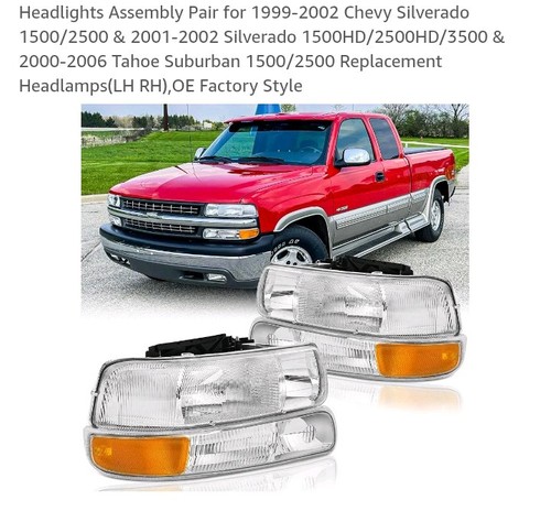 Headlight Kit For 1999-2002 Chevrolet Silverado 1500 Left and Right 4Pc