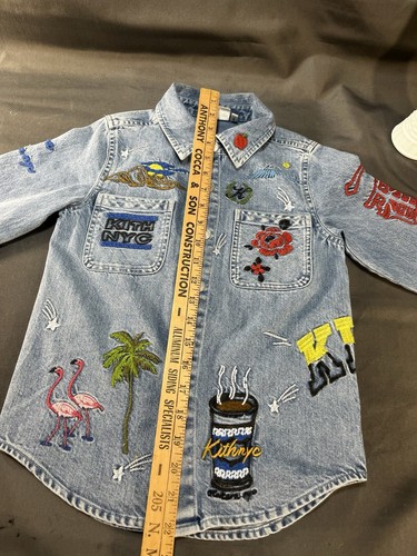 Kith Kids Girls 6/7 Denim Shacket W/Embroidery Rose Flamingo Butterfly Peace +++ - Picture 6 of 15