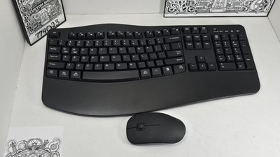 ULSOU Wave Ergonomic Wireless Keyboard & Mouse Combo 2.4G USB Receiver Black